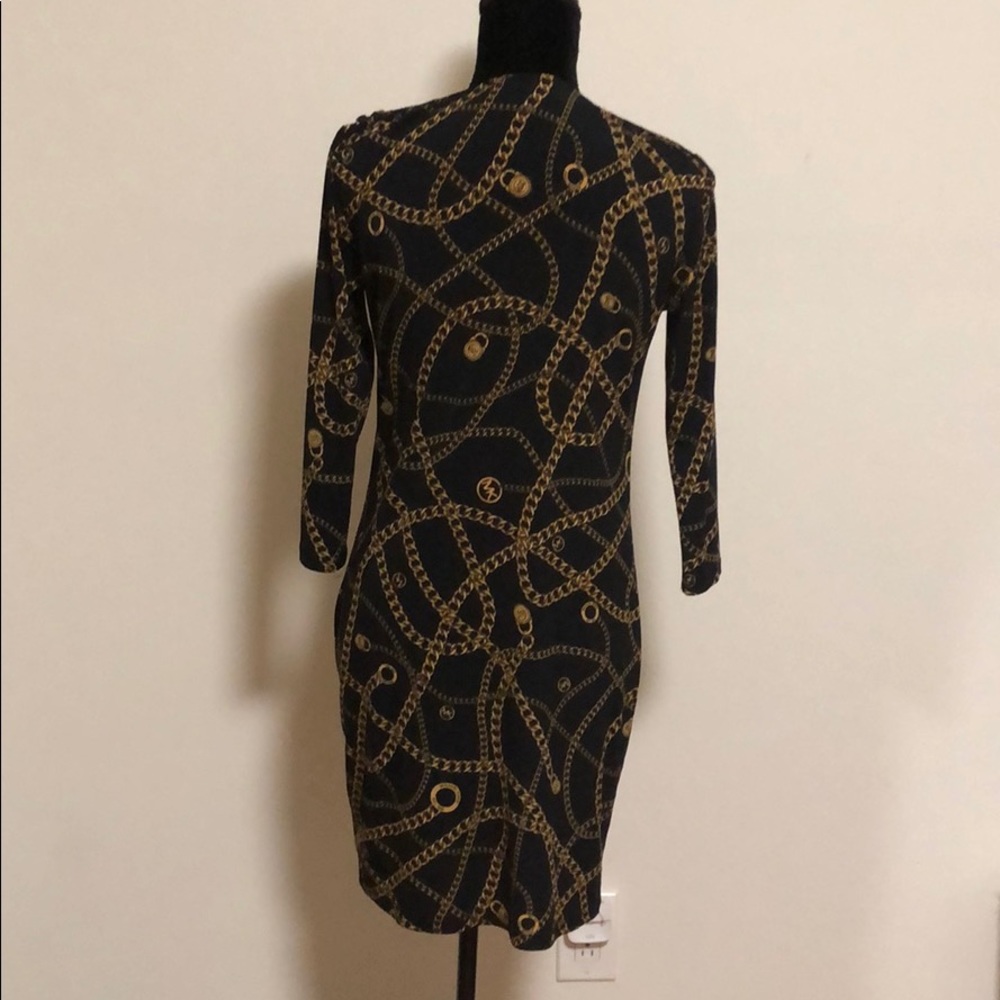 Michael Michael Kors gold chain print blue dress - Picture 2 of 5